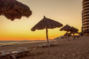 Beach sunset palapa